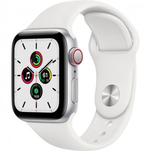 Apple Watch SE GPS + Cellular 40mm Silver Aluminium Case With White Sport Band MYEF2