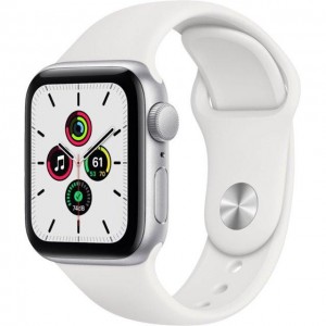 Apple Watch SE GPS 44mm Silver Aluminum Case With White Sport Band MYDQ2
