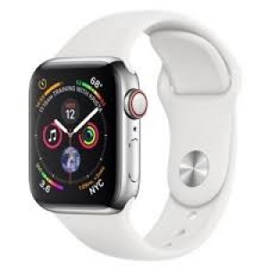 Apple Watch Series 4 GPS + Cellular 40mm Stainless Steel Case with White Sport Band MTUL2