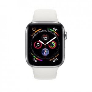 Apple Watch Series 4 GPS + Cellular 40mm Stainless Steel Case with with White Sport Band MTVJ2