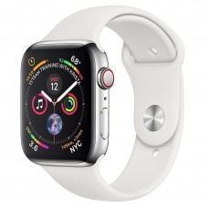 Apple Watch Series 4 GPS + Cellular 44mm Polished Stainless Steel with White Sport Band MTX02