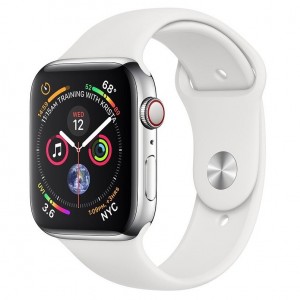 Apple Watch Series 4 GPS + Cellular 44mm Polished Stainless Steel with White Sport Band MTX02