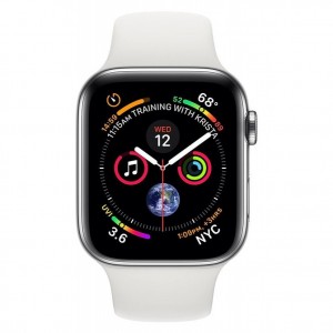 Apple Watch Series 4 GPS + Cellular 44mm Polished Stainless Steel with White Sport Band MTX02