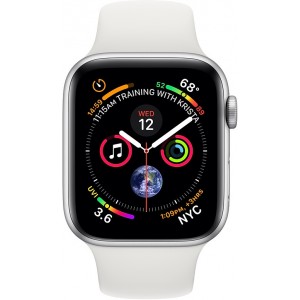 Apple Watch Series 4 GPS + Cellular 44mm Silver Aluminum Case with White Sport Band MTUU2