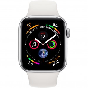 Apple Watch Series 4 GPS + Cellular 44mm Silver Aluminum Case with White Sport Band MTVR2