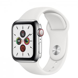 Apple Watch Series 5 GPS + Cellular 40mm Stainless Steel Silver With White Sport Band MWX42