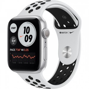 Apple Watch Series 6 Nike 44mm GPS Silver Aluminium Case With Pure Platinum Black Nike Sport Band MG293